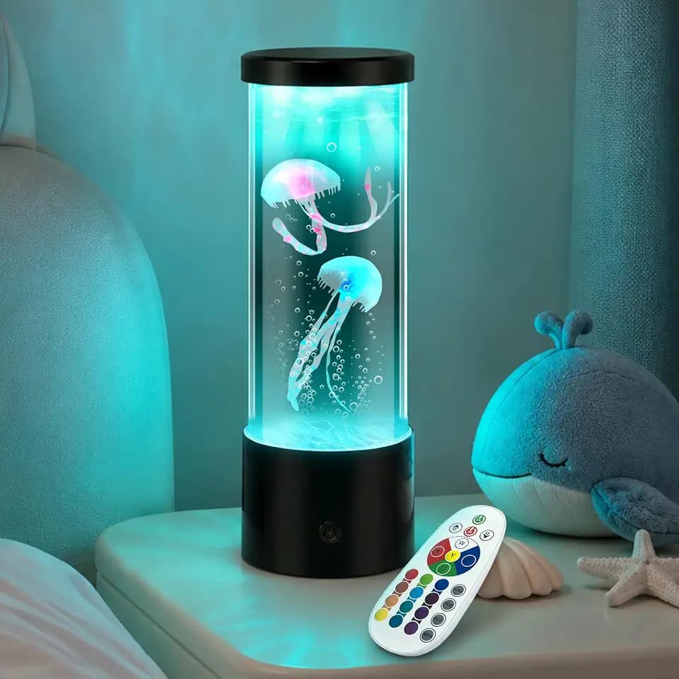 Compact Jellyfish Lamp, Round LED Jelly Fish Aquarium Lamp with Color Changing Mood Light,Noiseless Jellyfish Light for Kids Men Women Home Deco Gift.