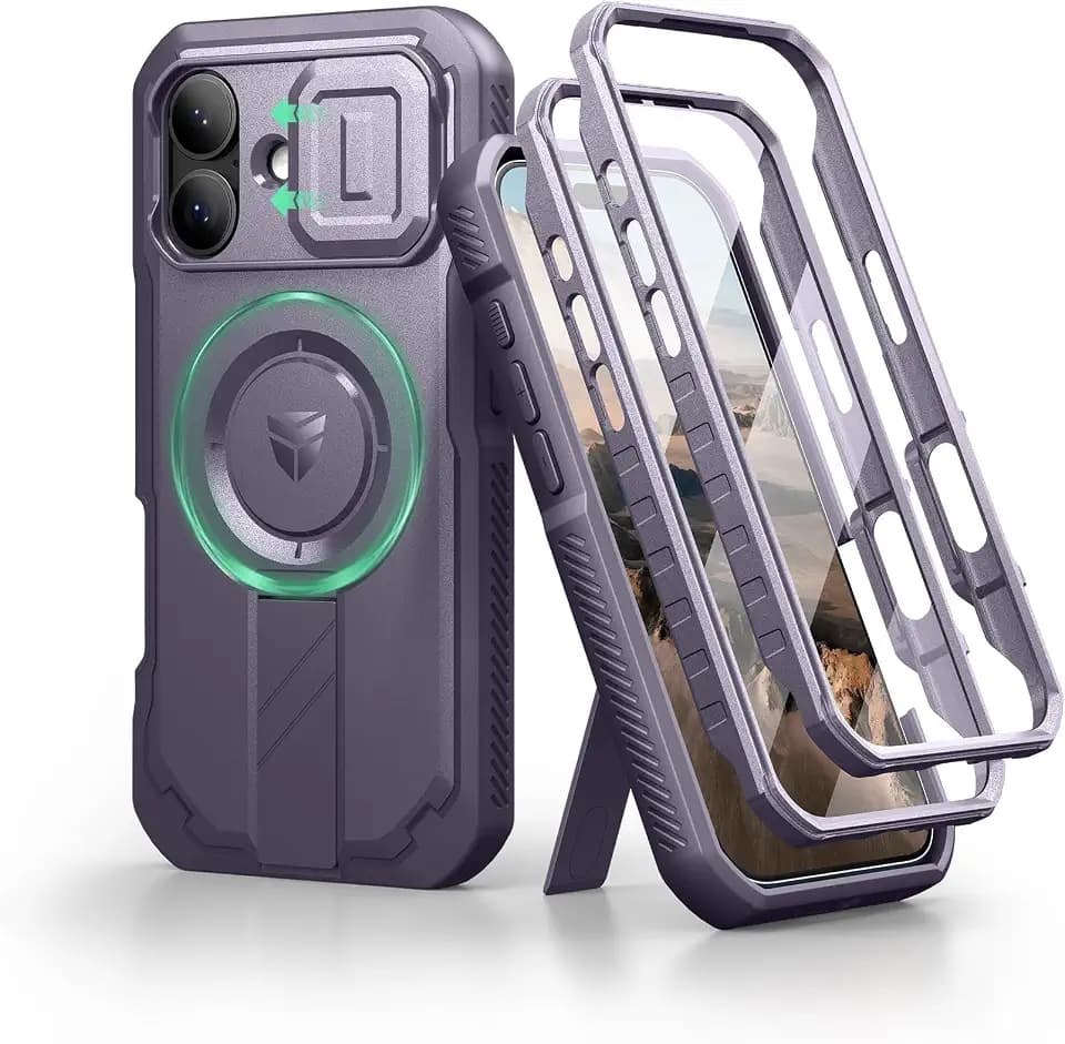 Dexnor for iPhone 17 Case with Slide Camera Cover & Adjustable Kickstand & Built-in Screen Protector, Compatible with MagSafe,Rugged Bumper Cases Heavy-Duty Magnetic Protective Cover,Phantom Purple