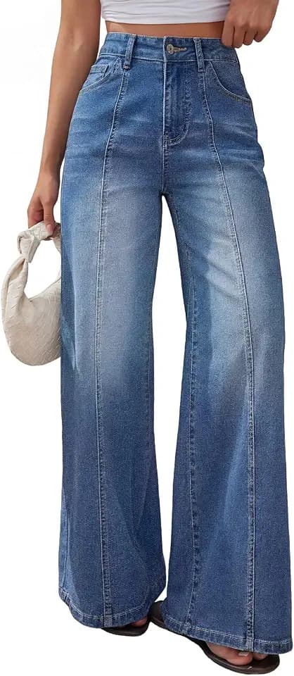 Trendy Queen Women's Wide Leg Baggy Jeans High Waisted Front Seam Pants