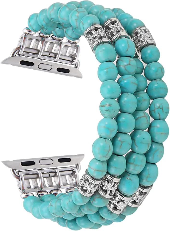 Compatible with Apple Watch Band 38/40/41/42/44/45/49mm Women iWatch Bands Series 9/8/7/6/5/4/3/2/1, Handmade Beaded Elastic Stretch Pearl Bracelet Replacement Strap for Women Wristband