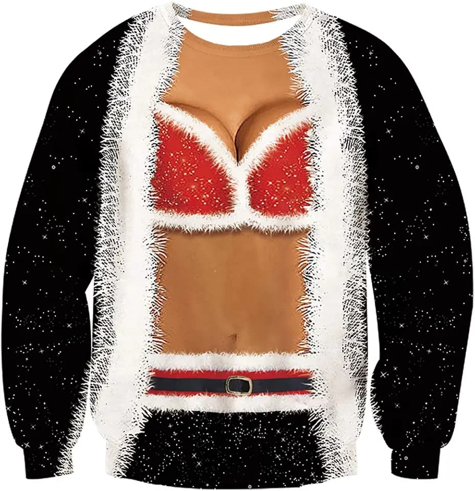 Ahegao Christmas Sweater for Women Men Black Shirts Trendy Lightweight Couples Dress Festival Pullover Sweatshirt XL