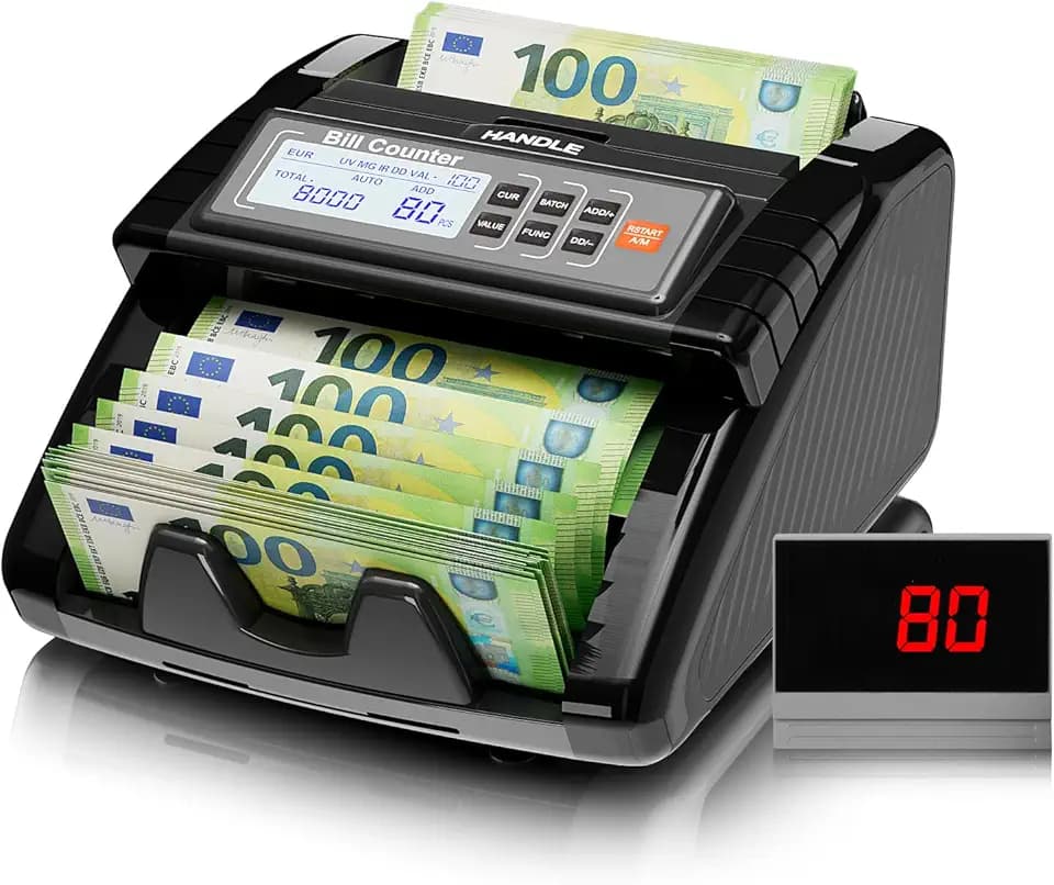 AL1000 Geldzählmaschine, UV/IR/DD/MG Falschgelderkennung, Wertzählung & Batch & Additions Funktionen, LCD-Display, 1200 Banknoten/Min., Unterstützt Mehrere Währungen, Schwar