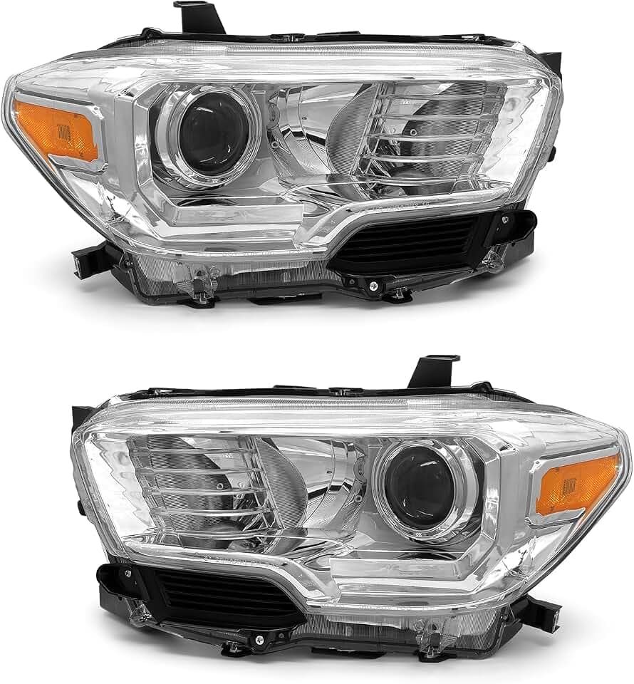 for Toyota Tacoma 2016 2017 2018 2019 2020 2021 2022 Headlight Assembly Clear Housing Amber Reflector Driver and Passenger Side(fit Models without Factory Led Daytime Running Only)（W/O Bulbs）