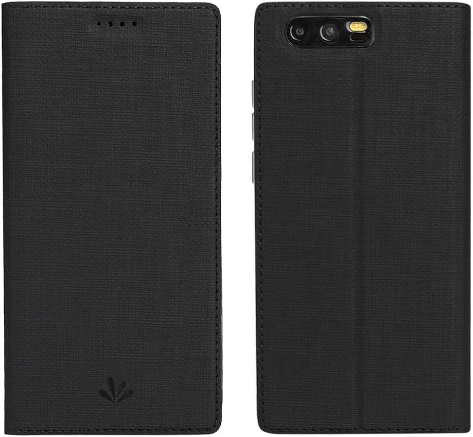 Feitenn Honor 9 Hülle, dünne Premium PU Leder Flip Handy Schutzhülle | TPU-Stoßstange, Magnetverschluss, Kartenschlitz, Kameraschutz- und Standfunktion Handyhülle Brieftasche Etui (Schwarz)