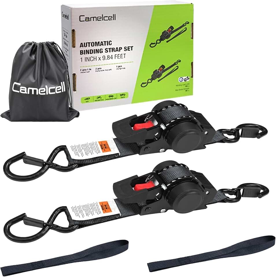 2 Pack Retractable Ratchet Straps,1" x 10.5ft 1760 lbs Break Strength Heavy Duty Ratchet Tie Down Straps,Self Retracting for Truck, Cargo, Trailer, Motorcycle, ATV, UTV,No Tangling