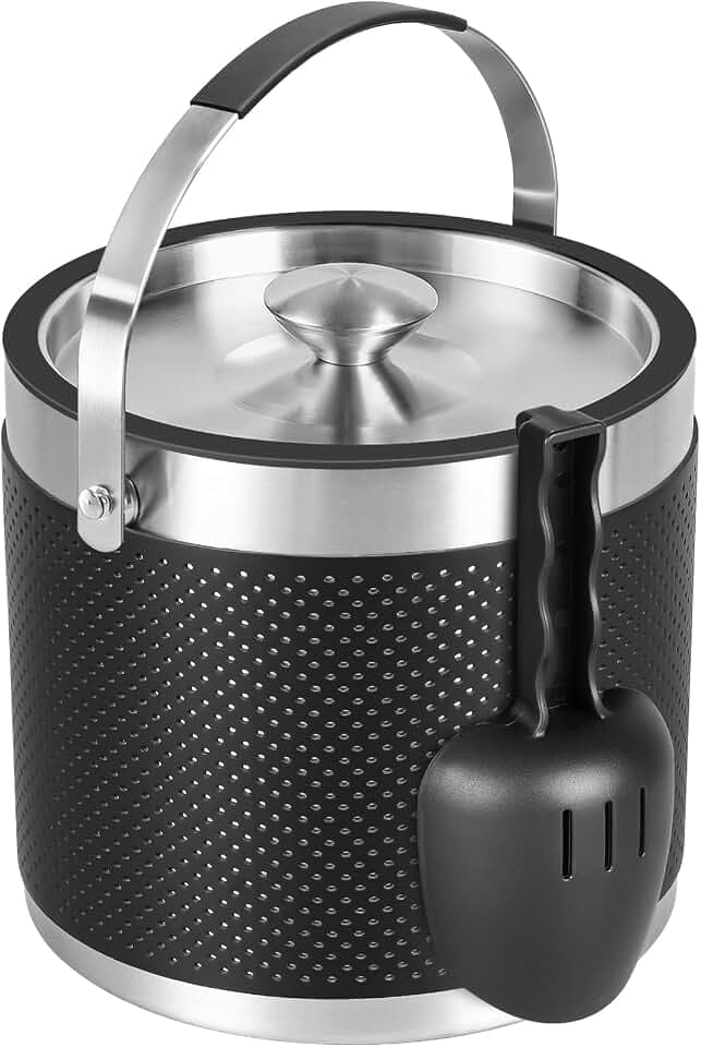 3.2L Eiswürfelbehälter mit Deckel und Schaufel, Edelstahl Eiskübel | Doppelwandiger Isolierter Eisbehälter für Cocktailbar und Party (Schwarz)