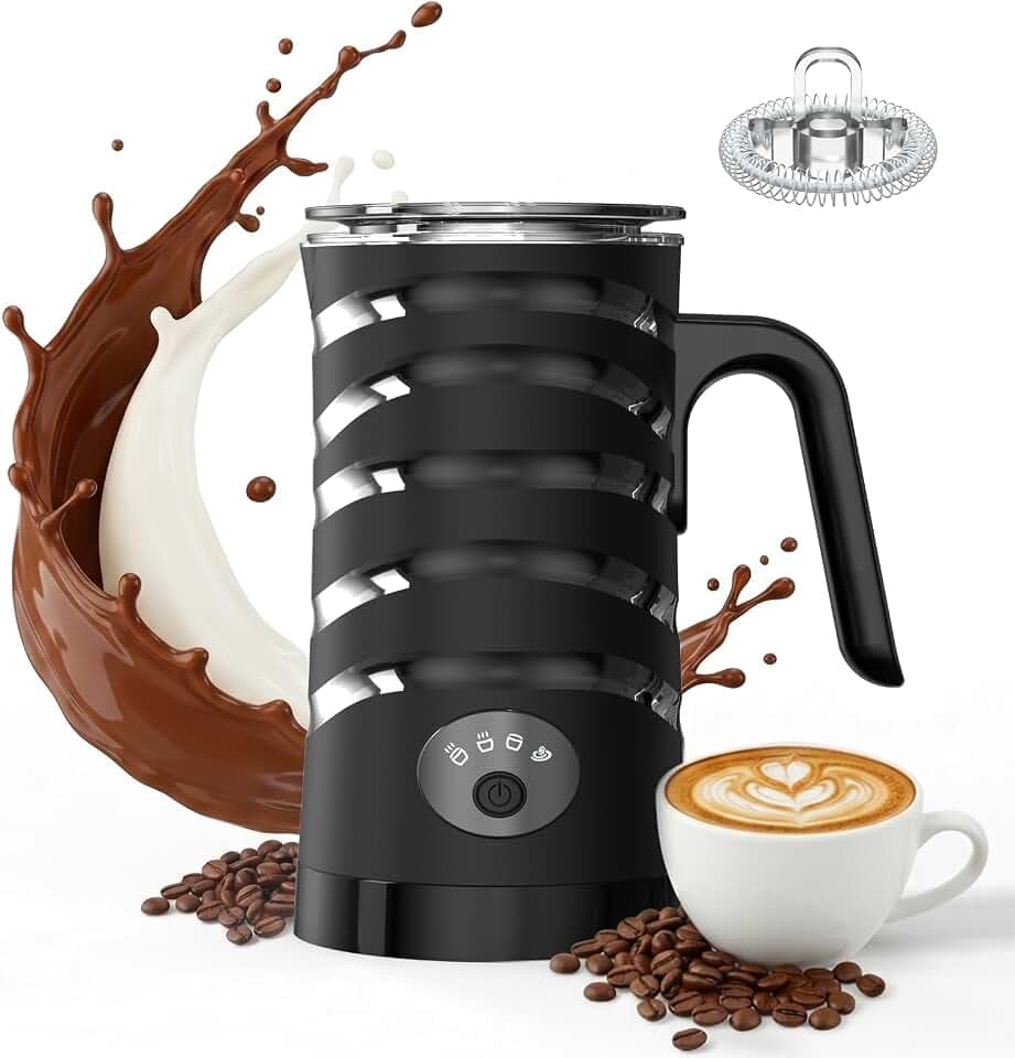 Electric Milk Frother 4-in-1 Milk Frother for Hot and Cold Milk Heating Non-Stick Coating Automatic Shut-Off Milk Foam for Coffee Milk