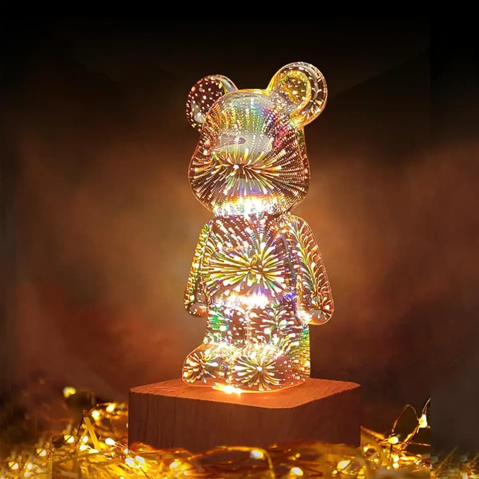 3D Firework Bear Light Projection Colorful Bear Decor Room Night Lights, Glass Three-Dimensional Table Lamp Variable 8 Color Light For Living Room Study Room Light Party Family Decoration Present
