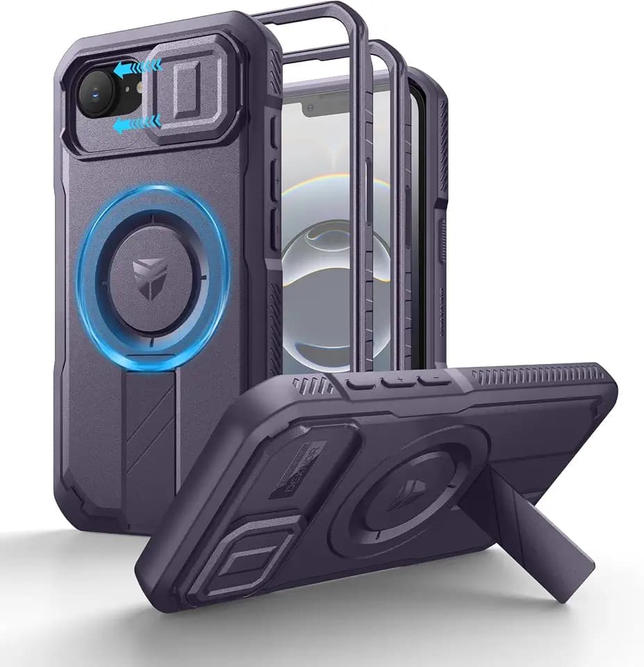 Dexnor Kompatibel mit iPhone 17e & iPhone 16e Hülle mit Kameraabdeckung Schieben & Einstellbarer Kickstand & Integrierter Displayschutz, Robuste stoßfeste Bumper Heavy Duty Schutzhülle - Phantom Lila