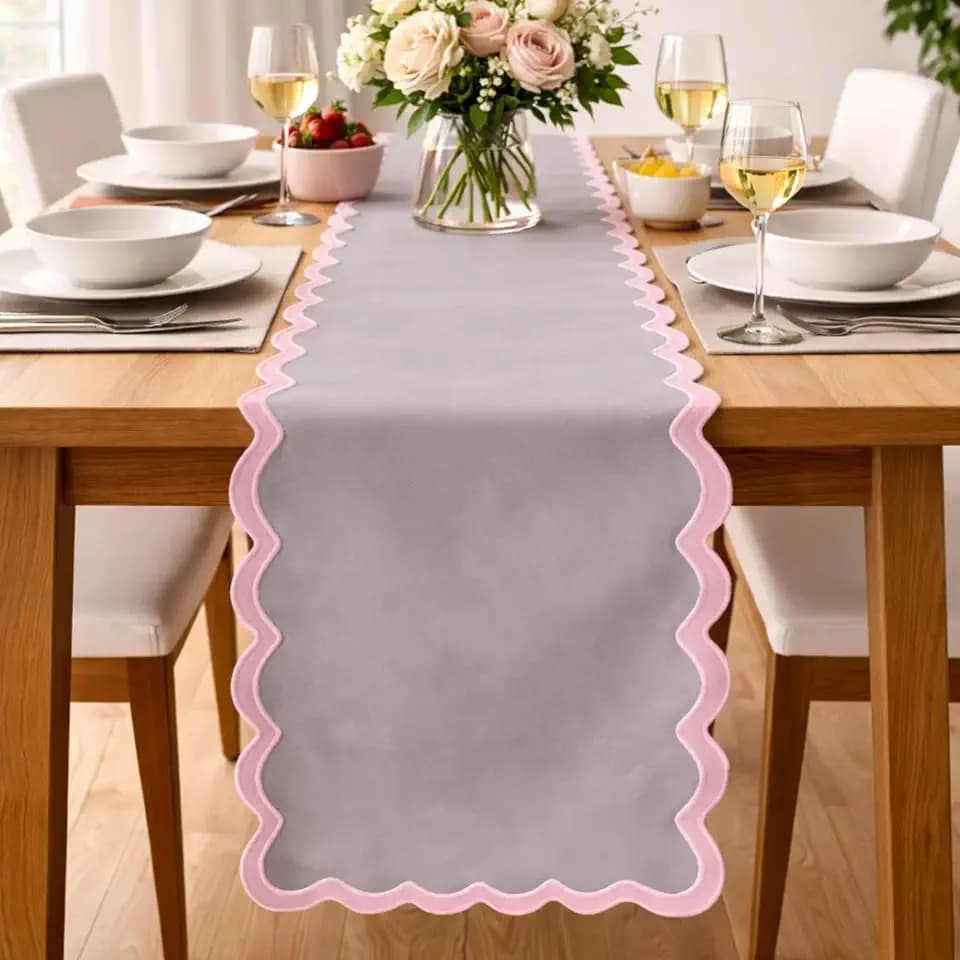 Folkulture Table Runner | Table Runners 108 inches Long | Scallop Table Runner for Farmhouse Decor or Boho Decor | Purple Table Runners for Dining Room Table Decor | Table Decorations for Party