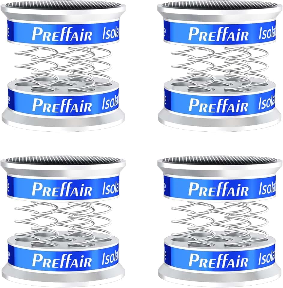 Preffair 4 Pcs HiFi Audio Isolation Feet Aluminum Adjustable Spring Speaker Spikes Anti Vibration Feet for Turntable Record Player Shock Absorber Mat LP Vinyl Shockproof Base Pad Turntable Damper