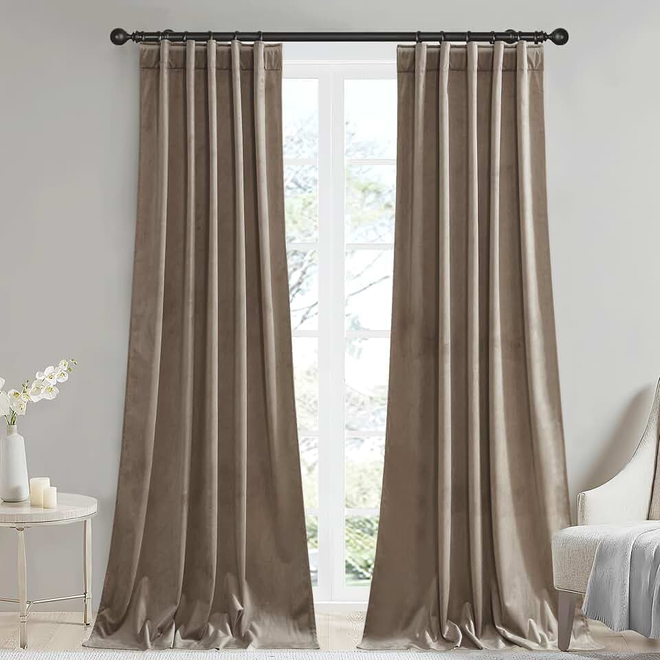 StangH Taupe Velvet Curtains Luxury for Living Room, W42 x L90, 2 Panels