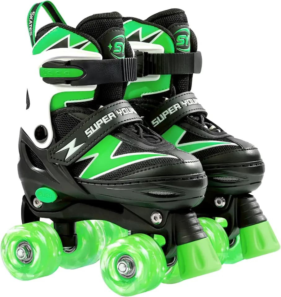 SUPER YOUNGSTER Adjustable Roller Skates Boys Kids Ages 5-8 8-12 Roller Skates Girls with Light up Wheels, Fun Rollerskate for Youth Toddlers