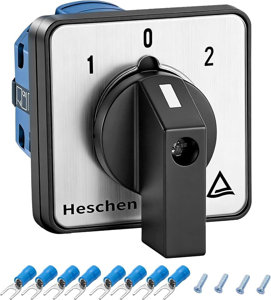 Heschen, Universal-Nockenschalter, Drehschalter, Wechselschalter SZW26-20/D202,2, Ui 660V, Ie 20A, 3 Positionen (An-Aus-An), 2 Phasen, 8 Klemmen, CE
