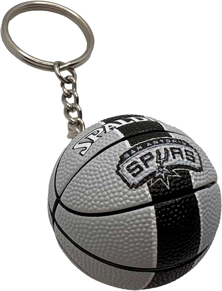 Ball Schlüsselanhänger kompatibel mit NBA Spurs im Etui Farbe Einhorn Basketball Gadget Zubehör Geschenkidee Herren Damen Kinder Kreativer Anhänger 3D, silber / schwarz, One size