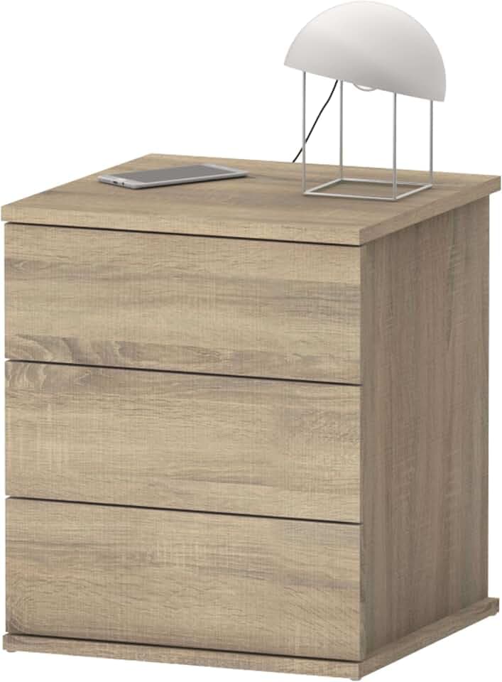 Muebles Pitarch | Nachttisch 3 Schubladen mit Metallführungen, Cambrian Eiche, 48,5x41x40 cm (Höhe x Breite x Tiefe), Kleine Kommode, Modern, Modell Dana
