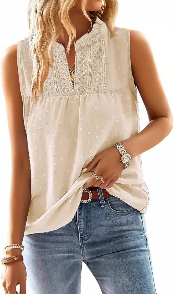 Falechay Womens Summer Tops Boho Flowy Lace Babydoll Sleeveless Tank Top
