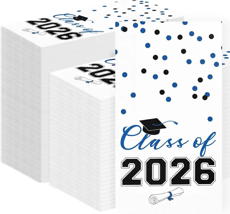 2026 Graduation Disposable Paper Napkins, Guest Dinner Hand Towels for College School Grad Class Congrats Celebration, Cocktail Party Decorations (200, Blue & Black)