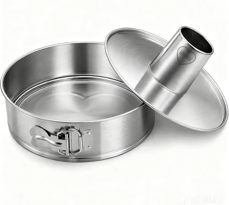 immer Backform Edelstahl Kuchenform Springform, unbeschichtet PFAS-frei aus 18/8-Edelstahl Spülmaschinenfest (Set Flach- & Rohrboden)