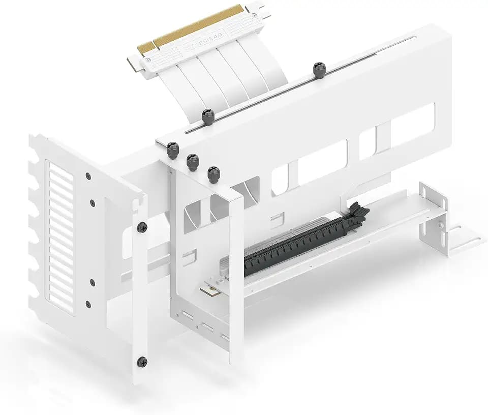 EZDIY-FAB Vertical PCIe 4.0 GPU Mount Graphic Card Bracket, Video Card VGA Support Kit with PCIe 4.0 X16 Gen4 White Riser Cable 90 Degree Right Angle- White