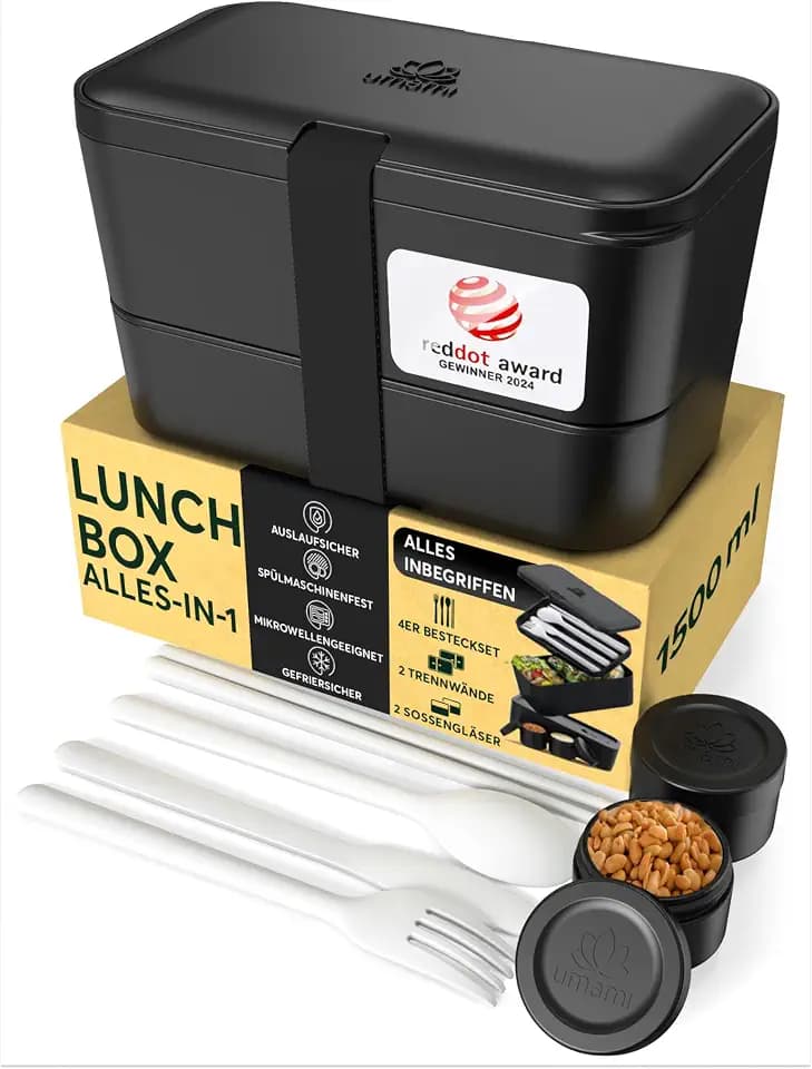 Umami Lunchbox Erwachsene, auslaufsicher, bento box Fächern & 4 Bestecke