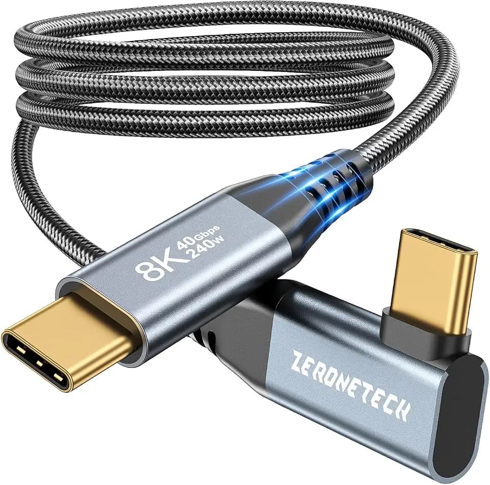ZeroneTeck USB 4 for Thunderbolt 4 Cable, [Durable] 8K@60Hz/4K@144Hz USB C Monitor Display Cable, 40Gbps High Speed Data Transfer Right Angle, 240W Charing for iPhone 17,MacBook,iPad,SSD,HP,KYY - 6FT