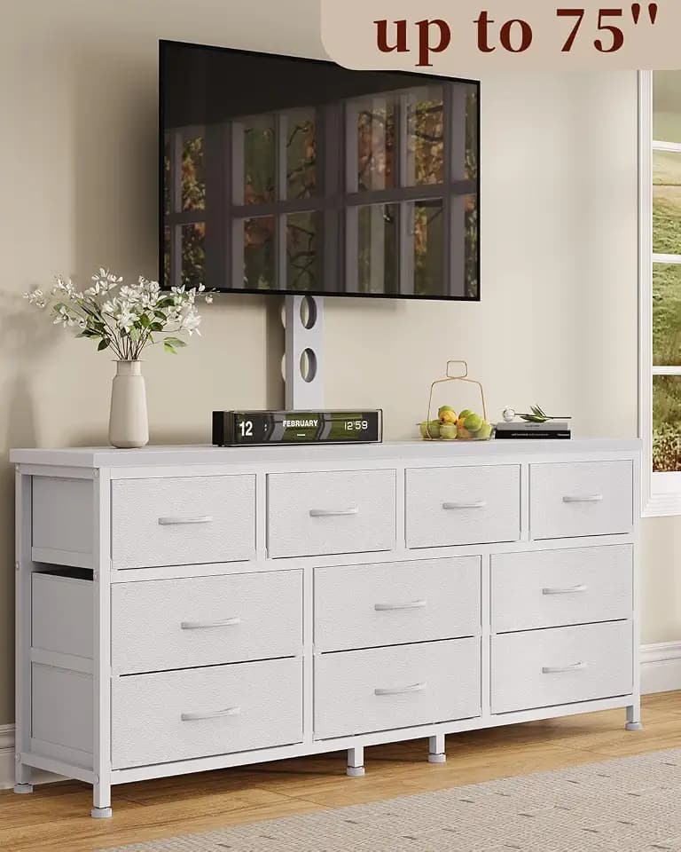 10 Drawer Dresser TV Stand with Mount, Media Console for 75" TV