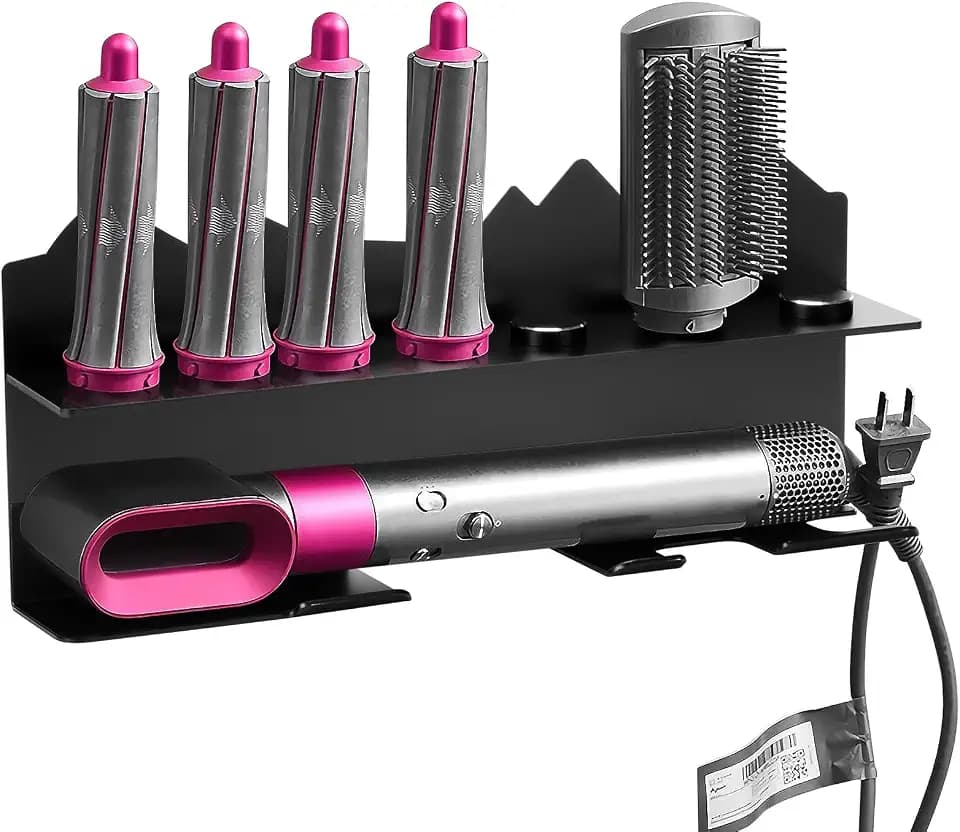 Kyrio Haartrockner-Wandhalterung für Dyson Haartrockner Airwrap Styler Lockenwickler und 7 Locken Barrels Curling Kit Organizer Rack Wandhalterung Ständer Organizer Edelstahl rose