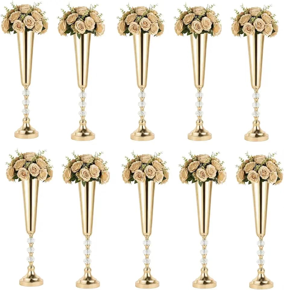 Trumpet Vases for Centerpieces, 10 Pcs Tall Tabletop Vases for Wedding Centerpieces Table Decorations, Road Lead for Wedding Party Dinner Centerpiece for Anniversary Ceremony Party Event Decor(10 Pcs)