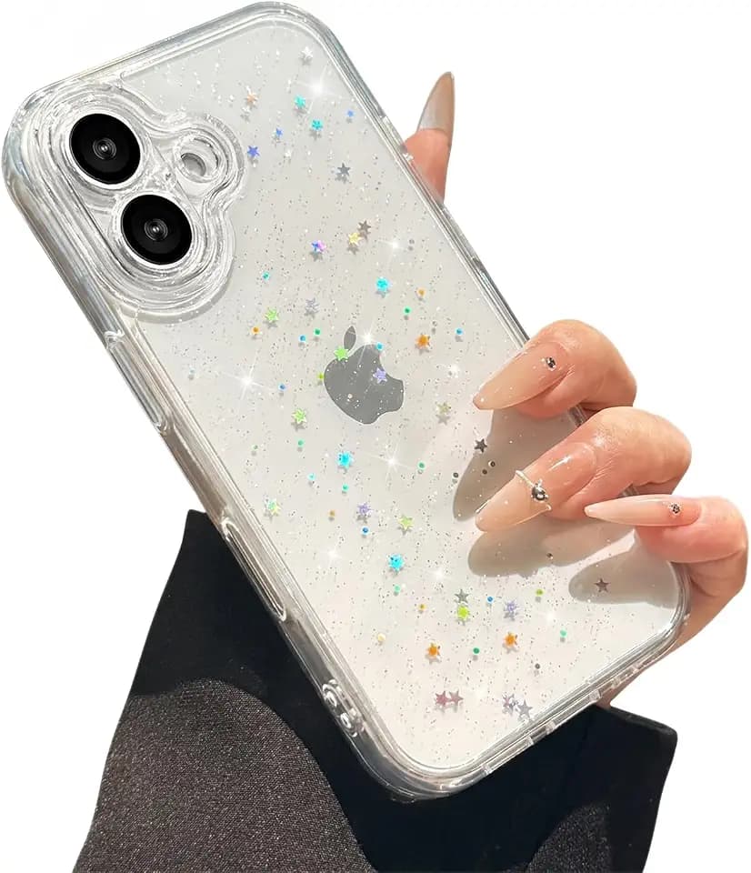Compatible with iPhone 17 Case Clear Cute Simple Glitte Shiny Stars Aesthetic Design for Women Teen Girls Sparkle Sparkly Cute Phone Protective Cover-Clear Glitter