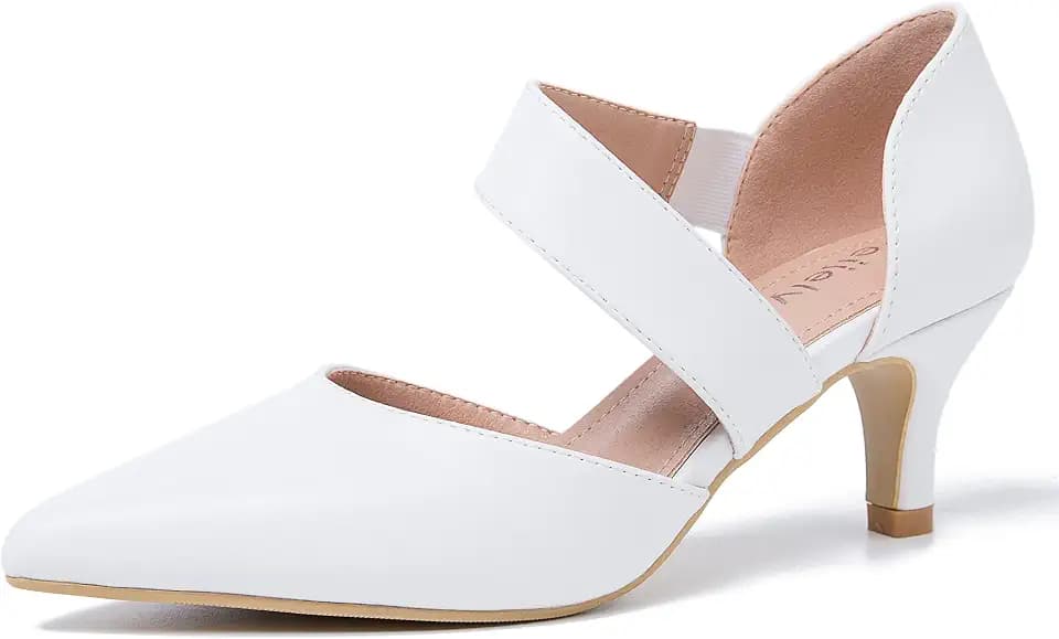 Women's Pointed Toe Kitten Heel Pumps, Elastic Strap Dress Shoes, Slip On Professional Office Wear