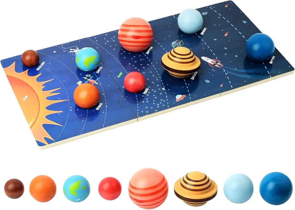 Holz Sonnensystem Puzzle für Kinder, Planeten Weltall Montessori Spielzeug