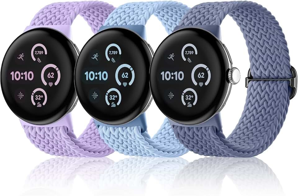 Maledan Braided Stretchy Band Compatible with Google Pixel Watch 5 4 3 41mm 45mm/ Pixel Watch 2 1 Band for Women Men, 3 Pack Soft Nylon Breathable Sport Strap for Google Smartwatch 41mm 45mm Accessory