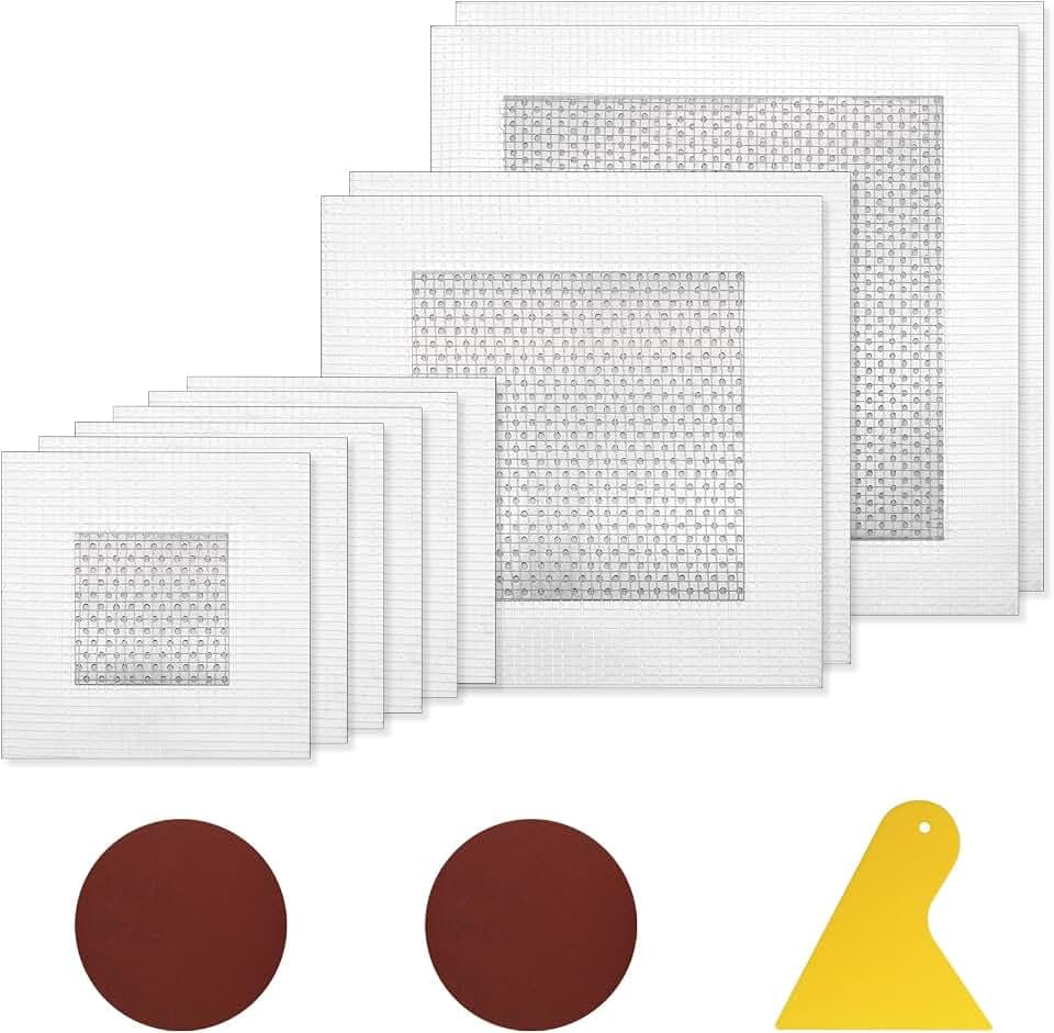 Tyqour 13 Stück Wandreparatur Patch Selbstklebendes, 10/15/20 cm Aluminium Trockenbau Reparatur, 2/4/6 Zoll Faser Netz Verzinkter zum Abdecken von Bohrlöchern und Rissen im Putzen