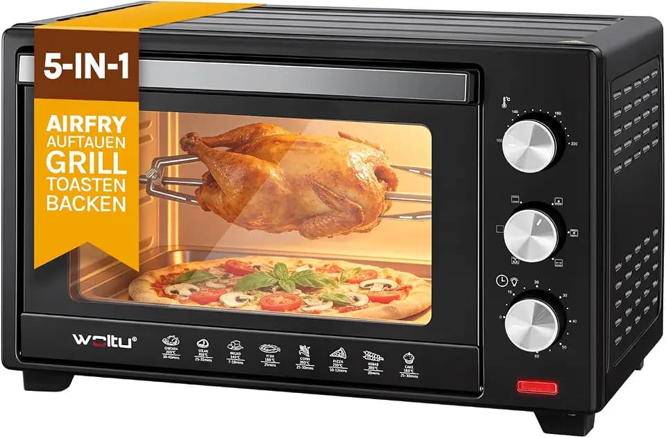 WOLTU Mini Backofen mit umluft, Pizzaofen 32 L, 100-230 °C, 0-60 Min. Timer