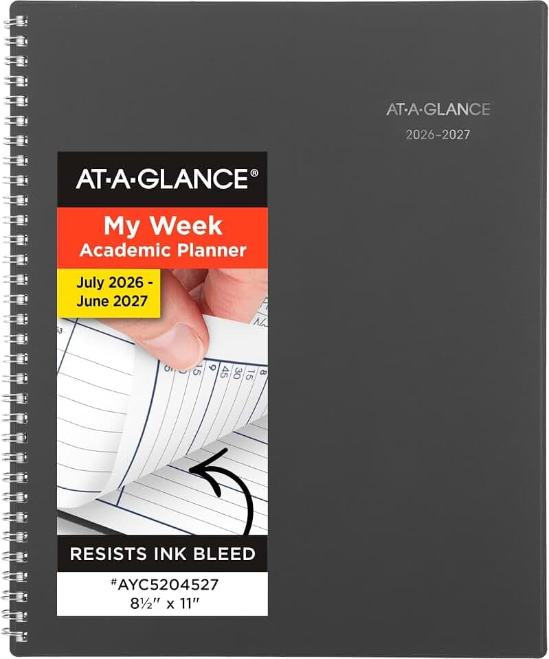AT-A-GLANCE Planner 2026-2027 Weekly & Monthly Academic 12-Month July-June Quarter-Hourly Appointment Book, 8-1/2" x 11", DayMinder, Charcoal (AYC52045)