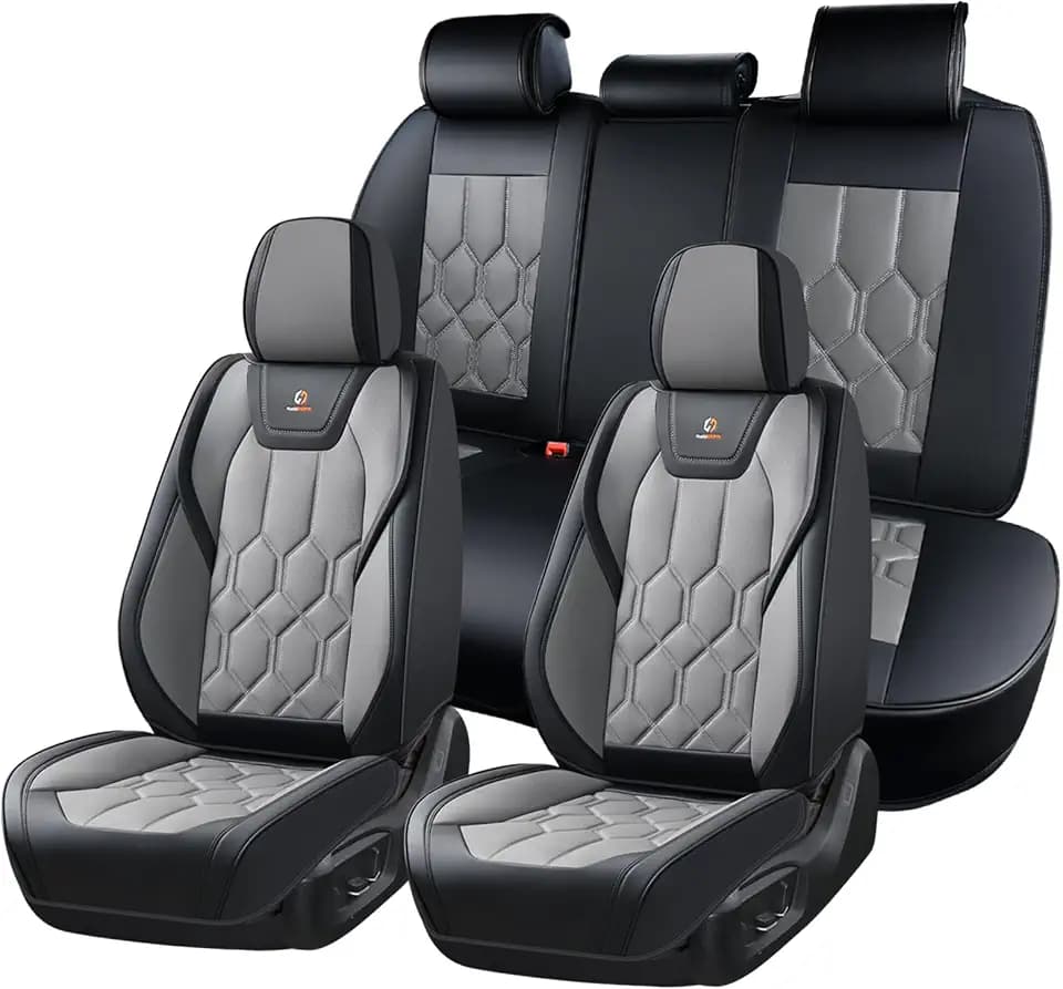 Huidasource Leather Seat Covers, Universal Fit for Most Cars, Black&Gray