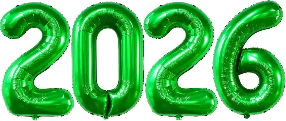 Giant Green 2026 Balloons, 40" Large Number 2026 Balloons Helium Mylar Foil Balloons for 2026 New Year Graduation Party Decoration