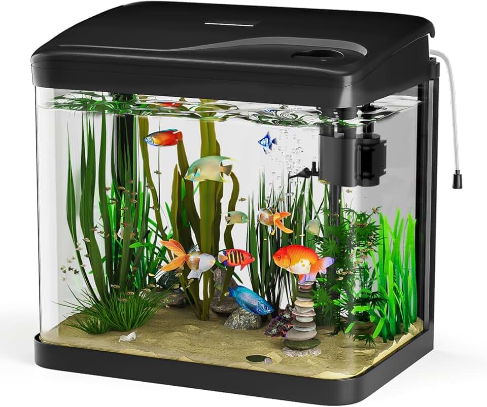 15L Aquarium Set Nano Fischtank Aquarium Mit LED-Leuchten & Filtersystem kleines Aquariums Komplettset Schwarz
