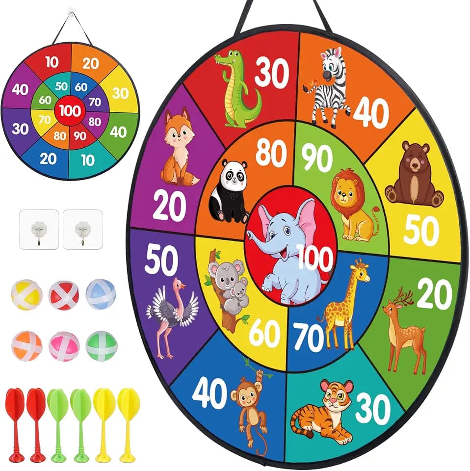 LAMEK Klett Dartscheibe Kinder Doppelseitige Dartspiel 66cm Faltbares Tier