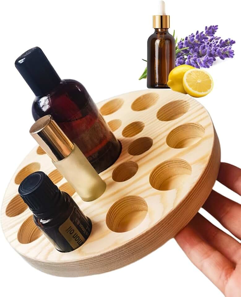 VolksRose Drehbarer Kiefernholz Ätherische Öle Aufbewahrung - Öl Organizer mit 22 Fächern für 5ML/15ML/100ML, Nagellack Aufbewahrungsbox Ständer, Holz Displayständer für Aromatherapie Haushalt