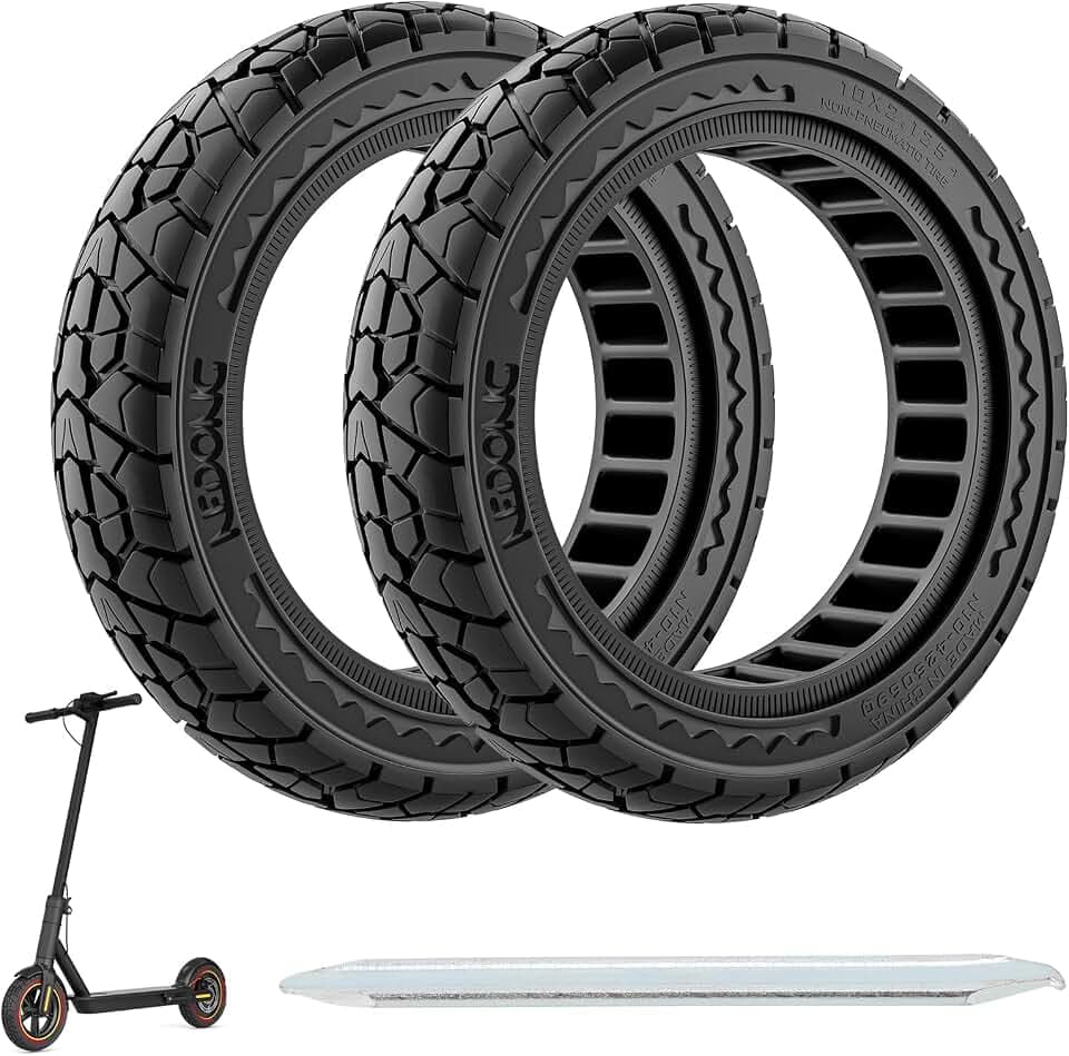 OUXI 10X2.125 Off Road Reifen für Elektroroller Ninebot F20/F30/F40/F65, 10 Zoll Vollgummireifen für Vorder- und Hinterrad Vollgummireifen für Elektroroller Tubeless(Schwarz 2 Stück)