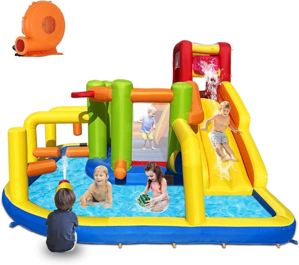 Baralir Hüpfburg XXL mit Wasserrutsche und Gebläse – Ideal für Garten, Perfektes Spielhaus für Kinder Outdoor, Sicheres Spielplatz Erlebnis