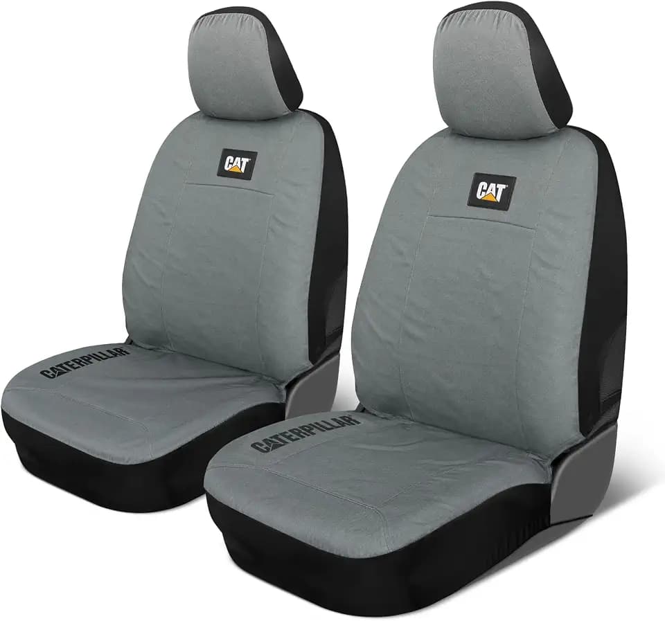 CAT DuraDrive Car Front Seat Cover – (2) pc, Gray Oxford, Heavy Duty Protection, Semi-Universal Fit – Durable Water-Resistant Auto Seat Protector for Truck, SUV, Sedan – Easy Install & Washable