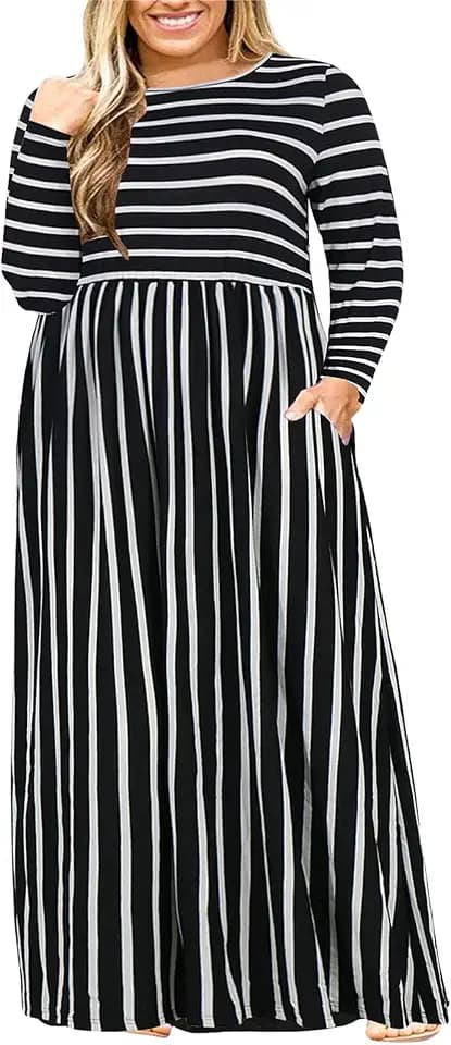 Nemidor Women Plus Size Casual Maxi Dress Long Fall Pockets