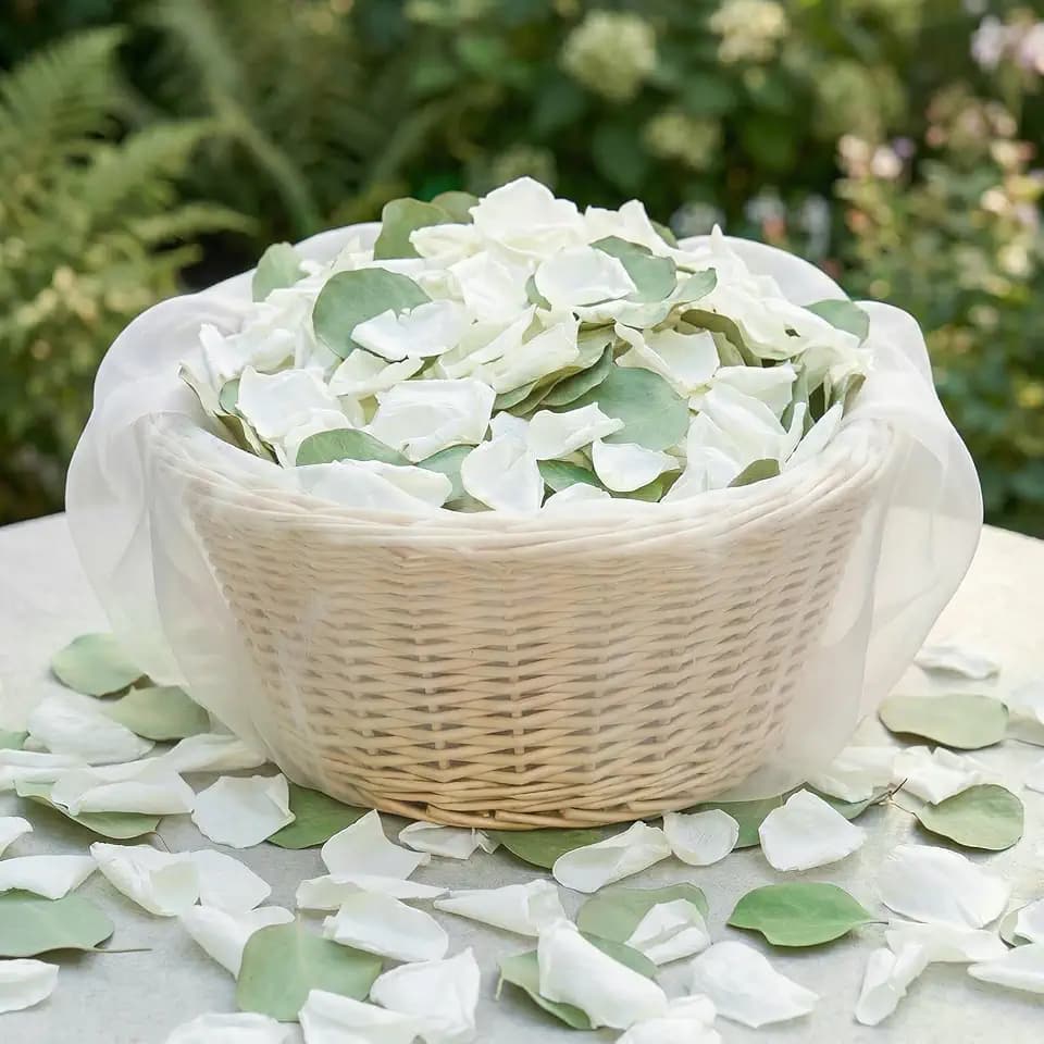 Eslibin 500+PCS Real White Rose Petals & Eucalyptus Leaves Flower Petals
