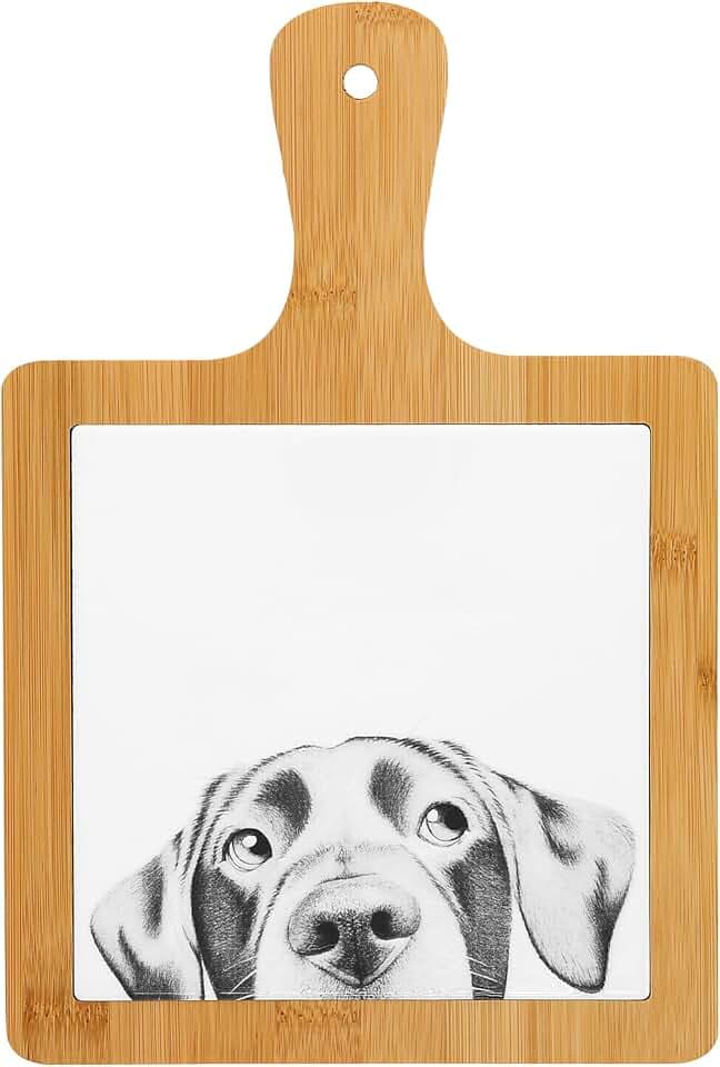Pavilion Gift Company- Dog - 7.5" x 11" x 0.5" Bamboo Ceramic Trivet Dog Doggy Puppy K9 Dog Lover Kitchen Decor