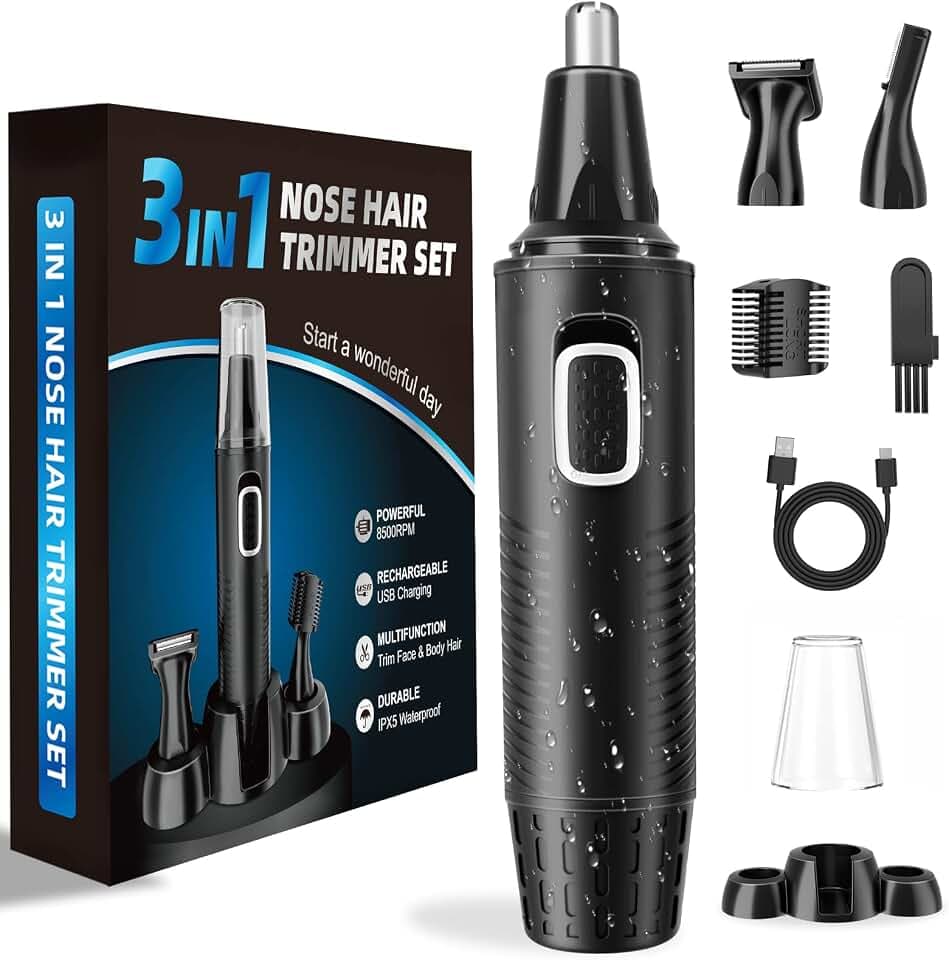 Nasenhaartrimmer, USB Wiederaufladbar Nasenhaarschneider 3 in 1 Set Ohrhaarschneider mit Doppelschneideklingen, Professioneller schmerzfreier Augenbrauen und esichtshaartrimmer für Männer und Frauen