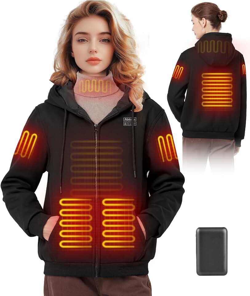 Beheizbare Jacke Hoodie Damen mit 7,4 V 12000 mAh Akku, Beheizter Hoodie Beheizbare Pullover Heizpullover Damen mit Heizung