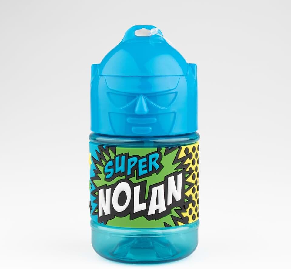 Super Nolan Kinder-Trinkflasche mit Strohhalm, personalisierbar